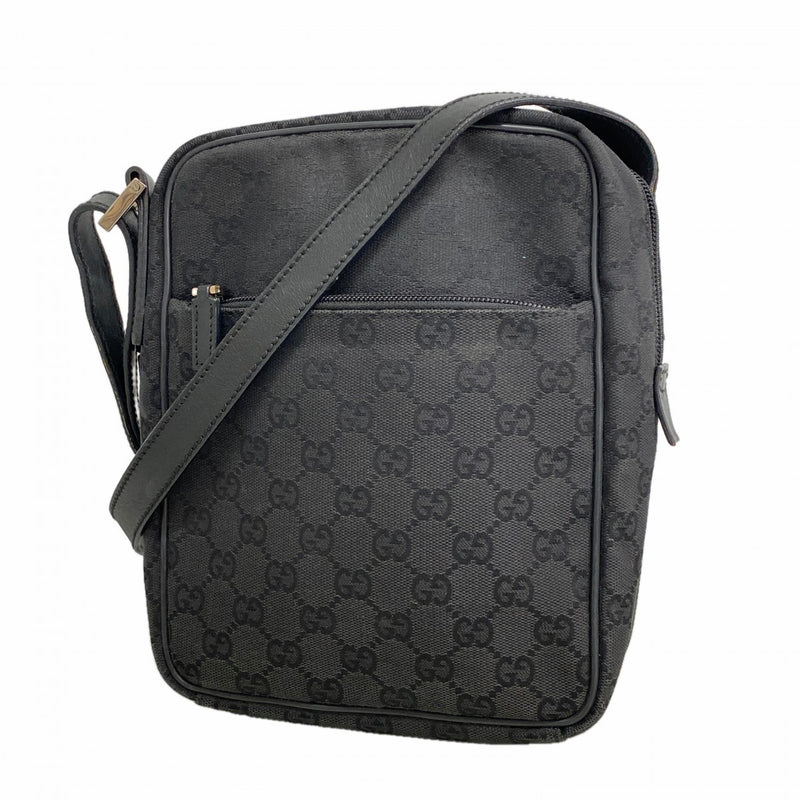 【6gc3714-k】グッチ ショルダーバッグ GGキャンバス 03136 キャンバス ブラック シルバー金具【中古】レディース