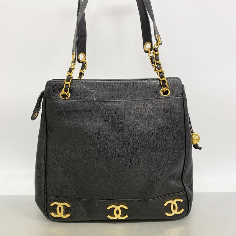 【6gc3721-k】シャネル ショルダーバッグ トリプルココ チェーンショルダー キャビアスキン ブラック ゴールド金具【中古】レディース