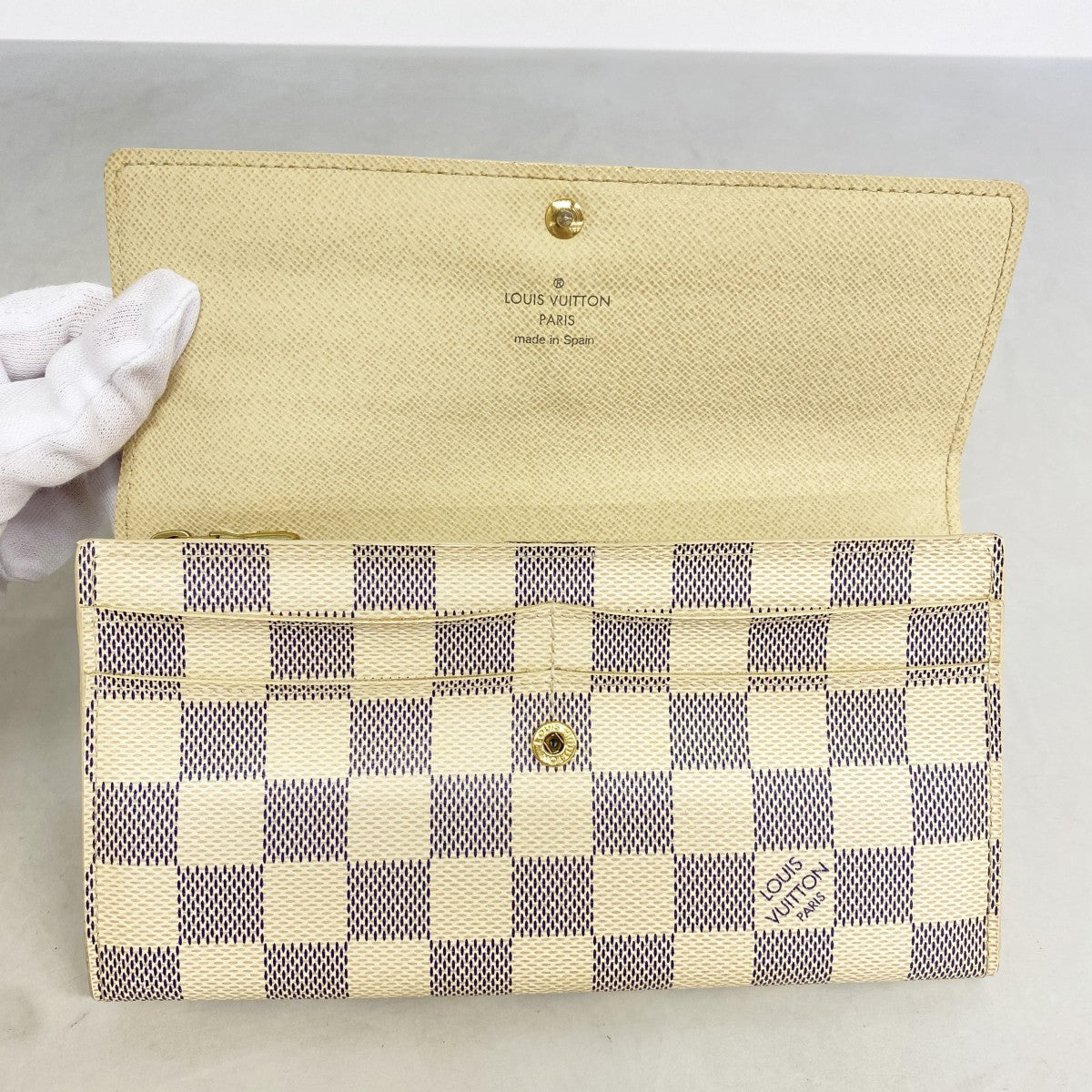 【6gc3727-k】ルイヴィトン 長財布 ダミエ・アズール ポルトフォイユサラ N61735 ホワイト【中古】レディース