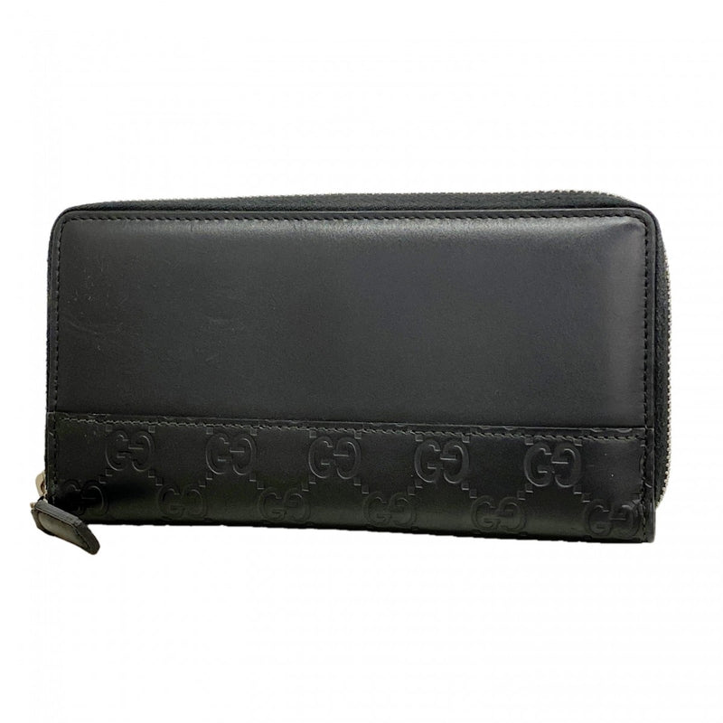 【6gc3732-k】グッチ 長財布 グッチシマ 408839 レザー ブラック シルバー金具【中古】レディース