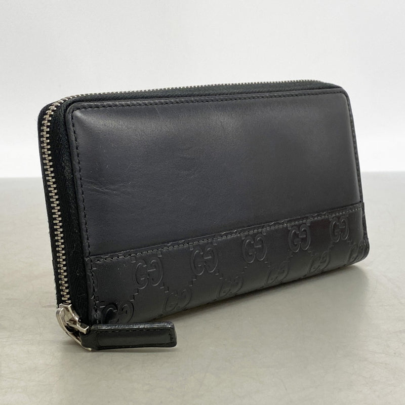 【6gc3732-k】グッチ 長財布 グッチシマ 408839 レザー ブラック シルバー金具【中古】レディース