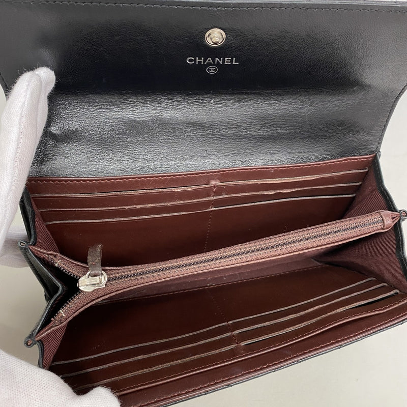 【6gc3734-k】ルイヴィトン 長財布 マトラッセ ラムスキン ブラック シルバー金具【中古】レディース