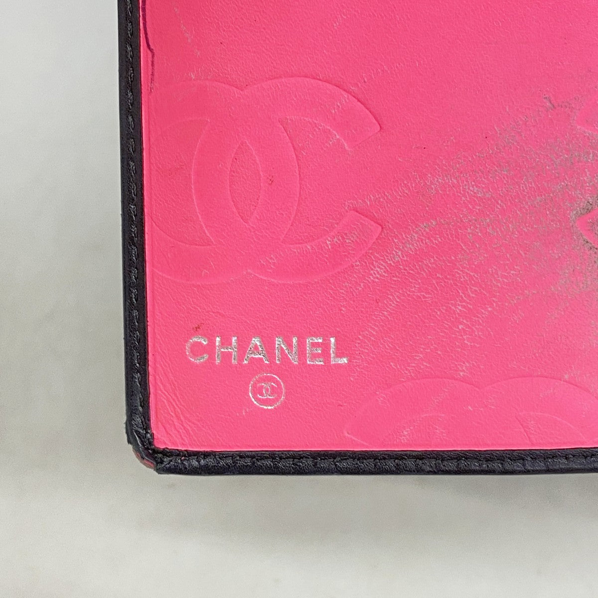 【6gc3742-k】シャネル 長財布 カンボン ラムスキン ブラック ホワイト シルバー金具【中古】レディース