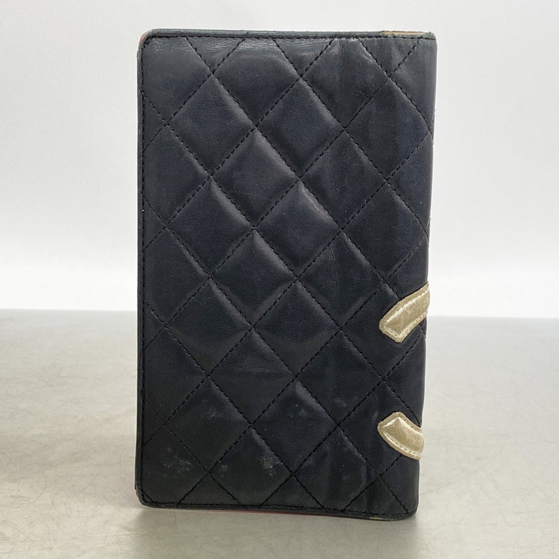 【6gc3742-k】シャネル 長財布 カンボン ラムスキン ブラック ホワイト シルバー金具【中古】レディース