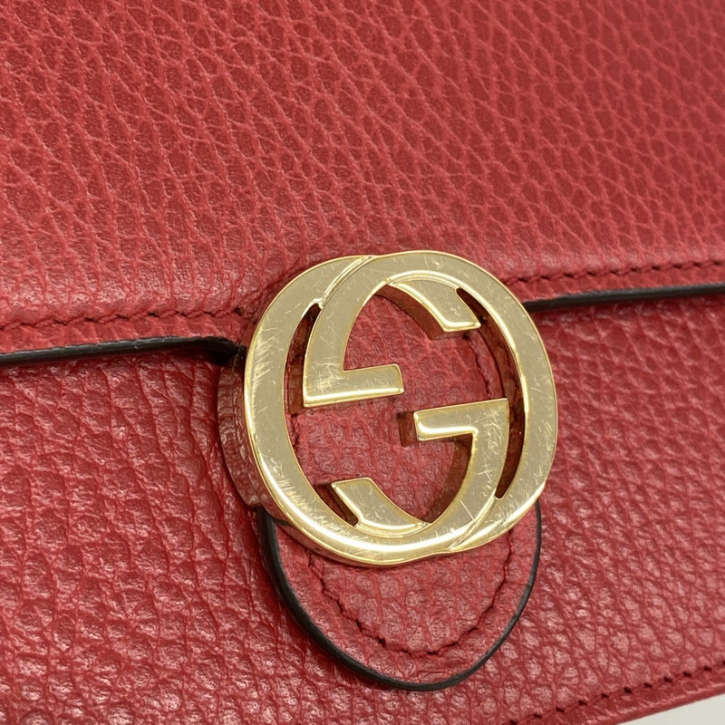 【6gc3744-k】グッチ ショルダーウォレット インターロッキングG 510314 レザー レッド ゴールド金具【中古】レディース