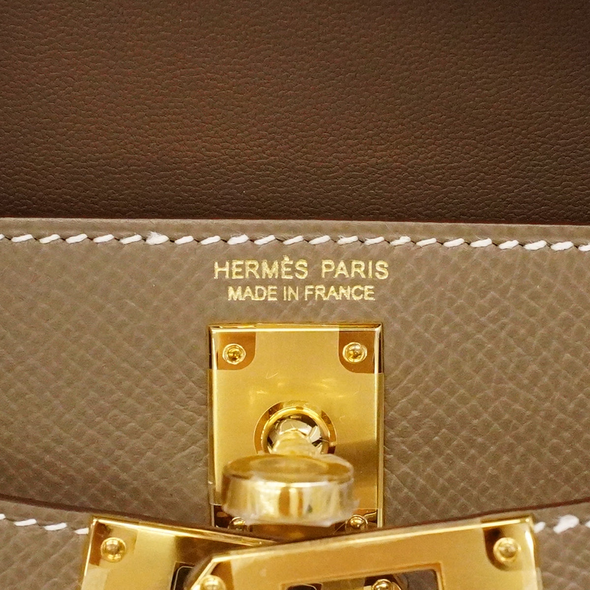 【6gd3791-g】エルメス ハンドバッグ ミニケリー2 ヴォーエプソン エトゥープ ゴールド金具 G刻印【中古】レディース