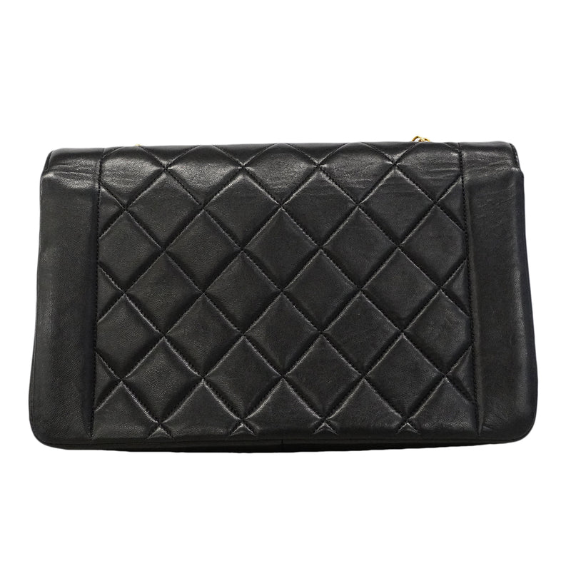 【6gd3794】シャネル ショルダーバッグ ダイアナ チェーンショルダー ラムスキン ブラック ゴールド金具【中古】レディース