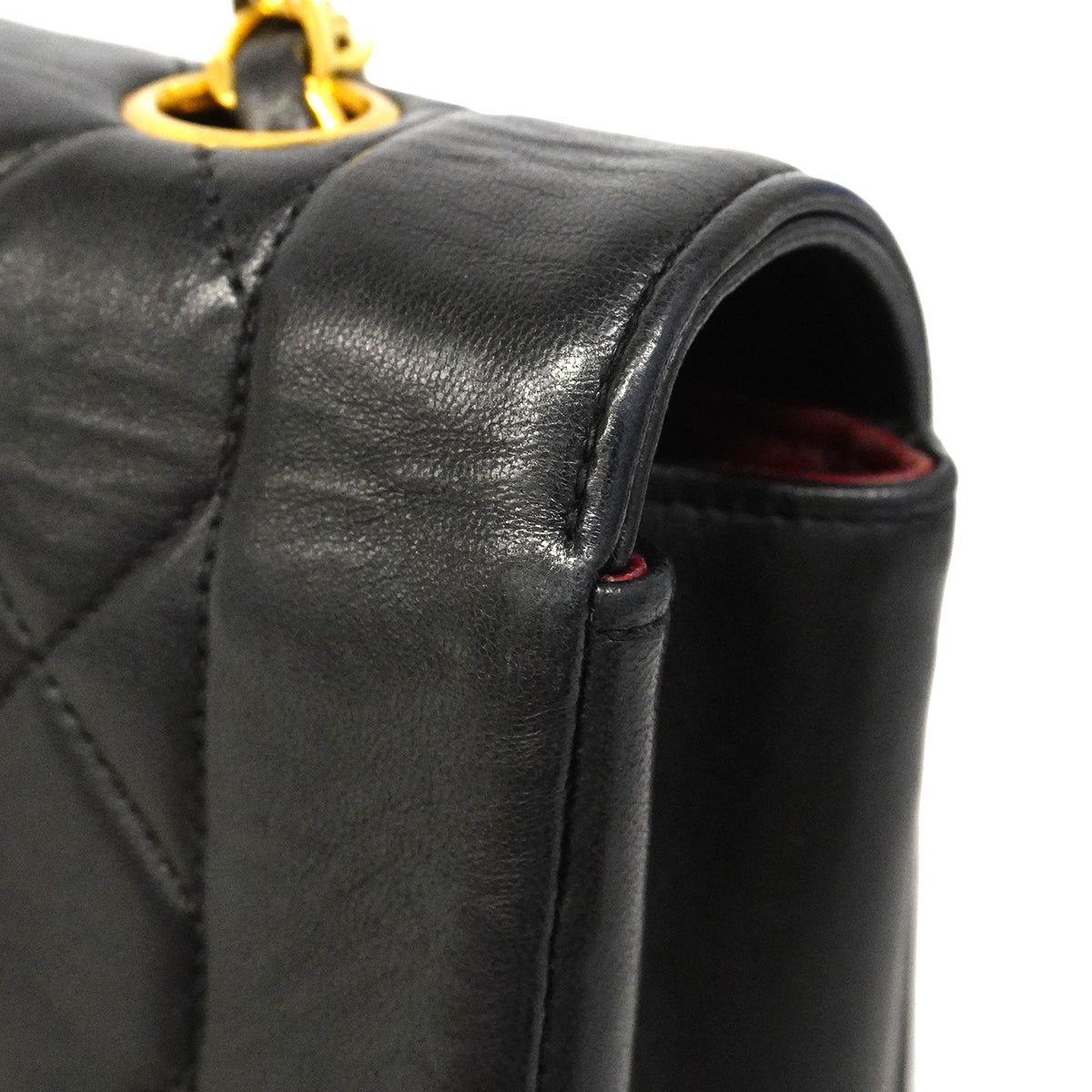 【6gd3794】シャネル ショルダーバッグ ダイアナ チェーンショルダー ラムスキン ブラック ゴールド金具【中古】レディース