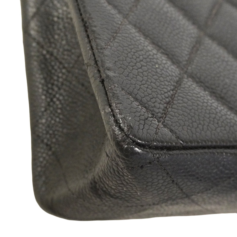 【6gd3797-h】シャネル ショルダーバッグ デカマトラッセ Wチェーン キャビアスキン ブラック シルバー金具【中古】レディース