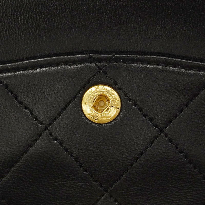 【6gd3798-h】シャネル ショルダーバッグ マトラッセ Wフラップ Wチェーン ラムスキン ブラック ゴールド金具【中古】レディース