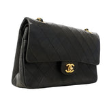 【6gd3798-h】シャネル ショルダーバッグ マトラッセ Wフラップ Wチェーン ラムスキン ブラック ゴールド金具【中古】レディース