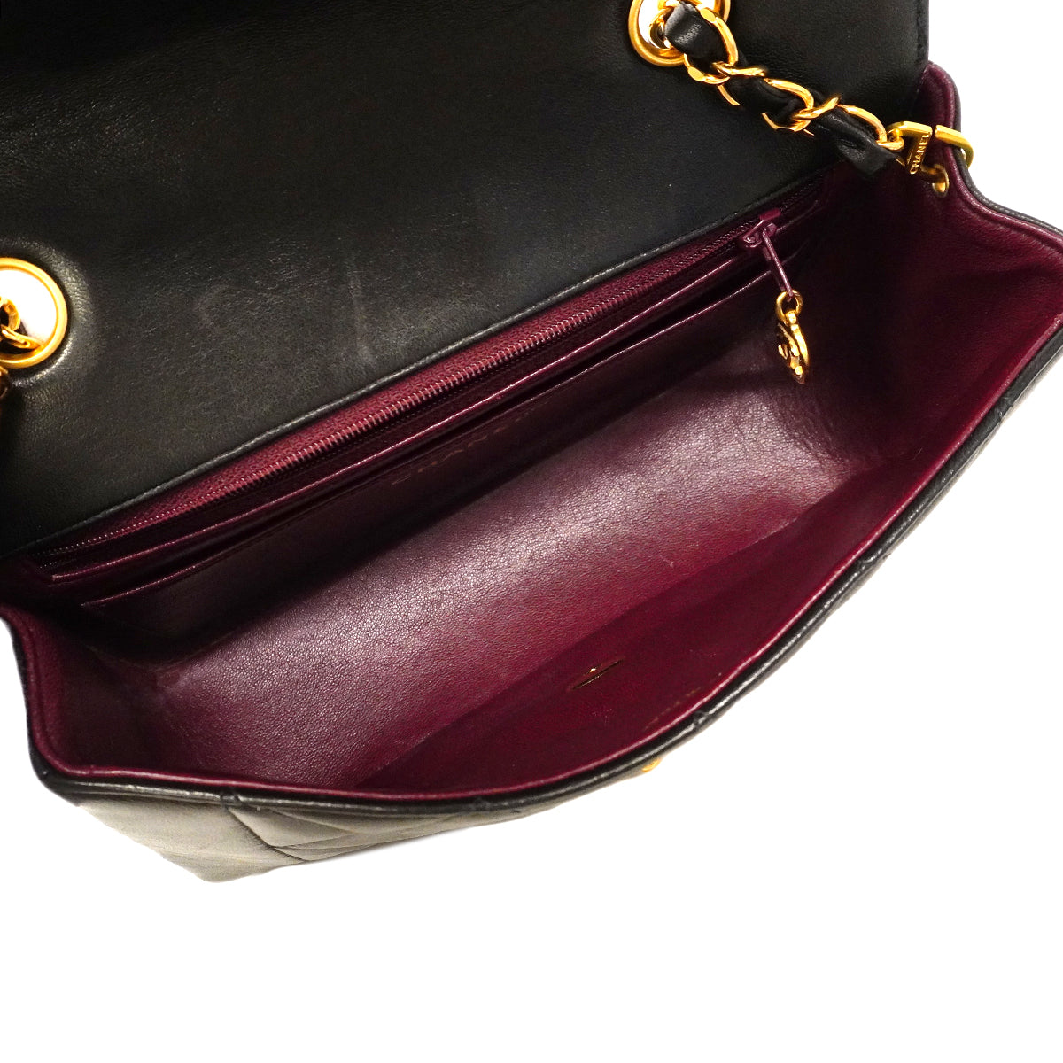 【6gd3802】シャネル ショルダーバッグ ダイアナ チェーンショルダー ラムスキン ブラック ゴールド金具【中古】レディース