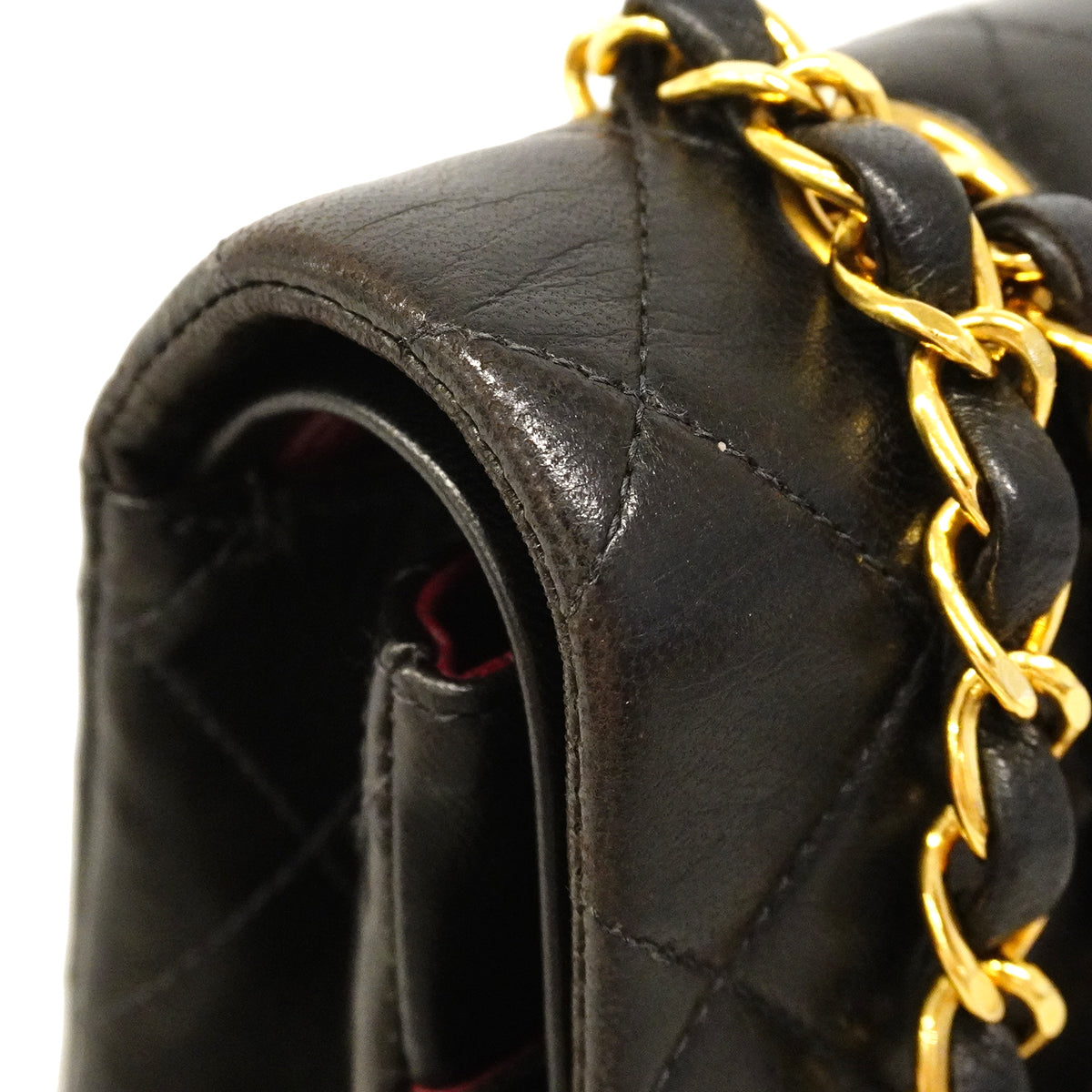 【6gd3803】シャネル ショルダーバッグ マトラッセ Wフラップ Wチェーン ラムスキン ブラック ゴールド金具【中古】レディース