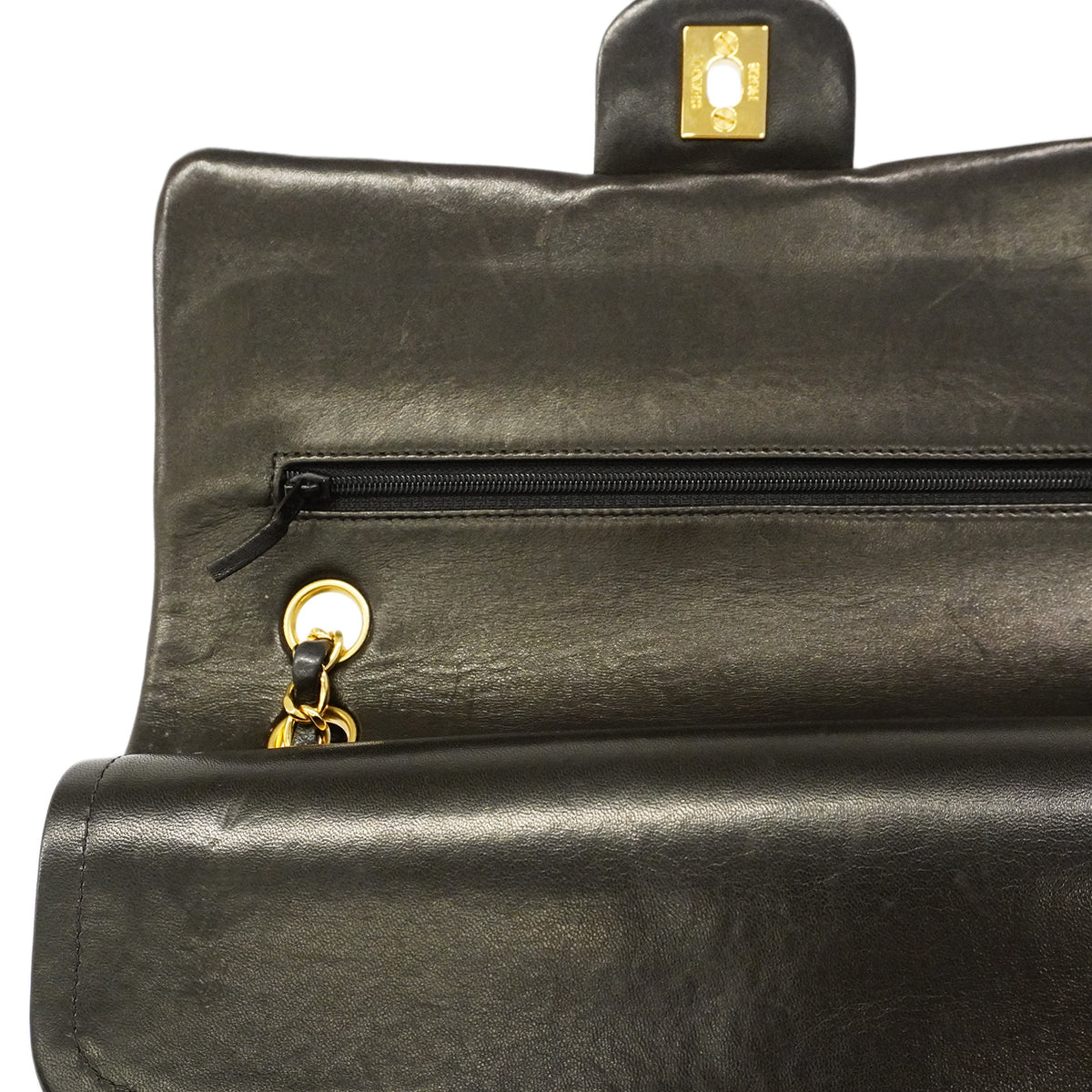【6gd3803】シャネル ショルダーバッグ マトラッセ Wフラップ Wチェーン ラムスキン ブラック ゴールド金具【中古】レディース