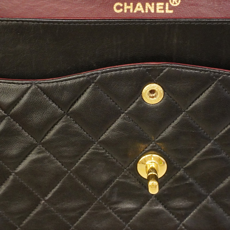 【6gd3803】シャネル ショルダーバッグ マトラッセ Wフラップ Wチェーン ラムスキン ブラック ゴールド金具【中古】レディース