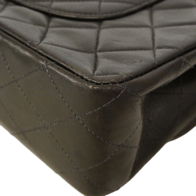 【6gd3803】シャネル ショルダーバッグ マトラッセ Wフラップ Wチェーン ラムスキン ブラック ゴールド金具【中古】レディース