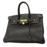 【6gd3807】エルメス ハンドバッグ バーキン35 アルデンヌ ブラック ゴールド金具 □E刻印【中古】レディース