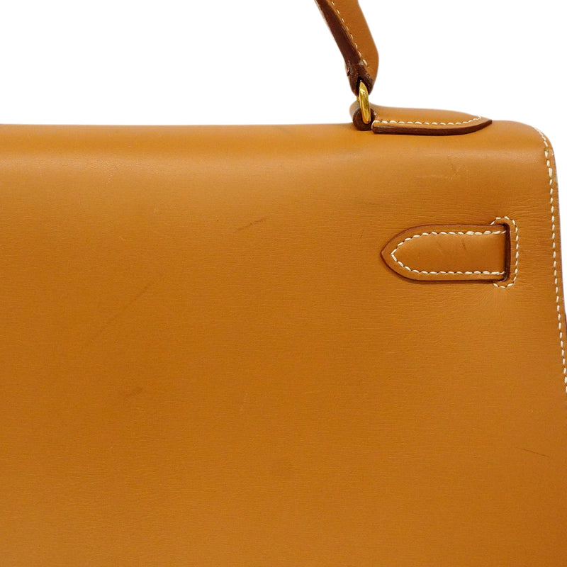 【6gd3811】エルメス ハンドバッグ ケリー32 ボックスカーフ ナチュラルサブレ ゴールド金具 □C刻印【中古】レディース