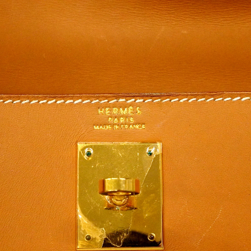 【6gd3811】エルメス ハンドバッグ ケリー32 ボックスカーフ ナチュラルサブレ ゴールド金具 □C刻印【中古】レディース