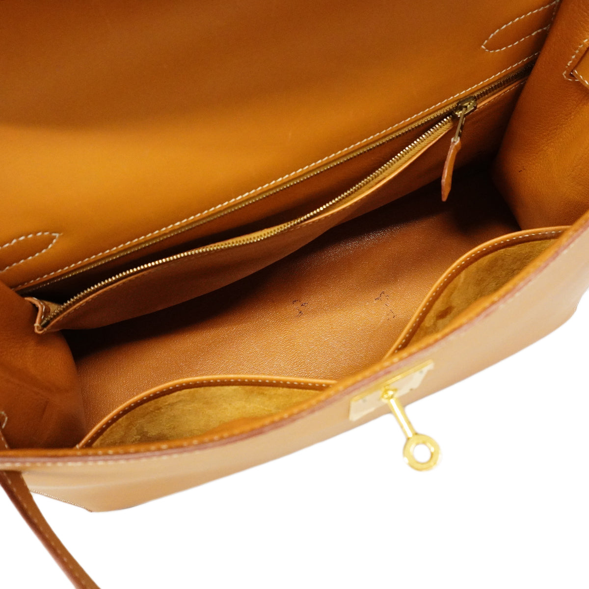 【6gd3811】エルメス ハンドバッグ ケリー32 ボックスカーフ ナチュラルサブレ ゴールド金具 □C刻印【中古】レディース