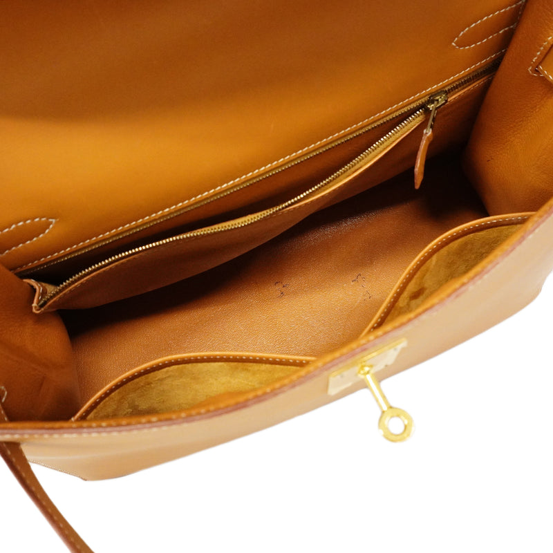 【6gd3811】エルメス ハンドバッグ ケリー32 ボックスカーフ ナチュラルサブレ ゴールド金具 □C刻印【中古】レディース