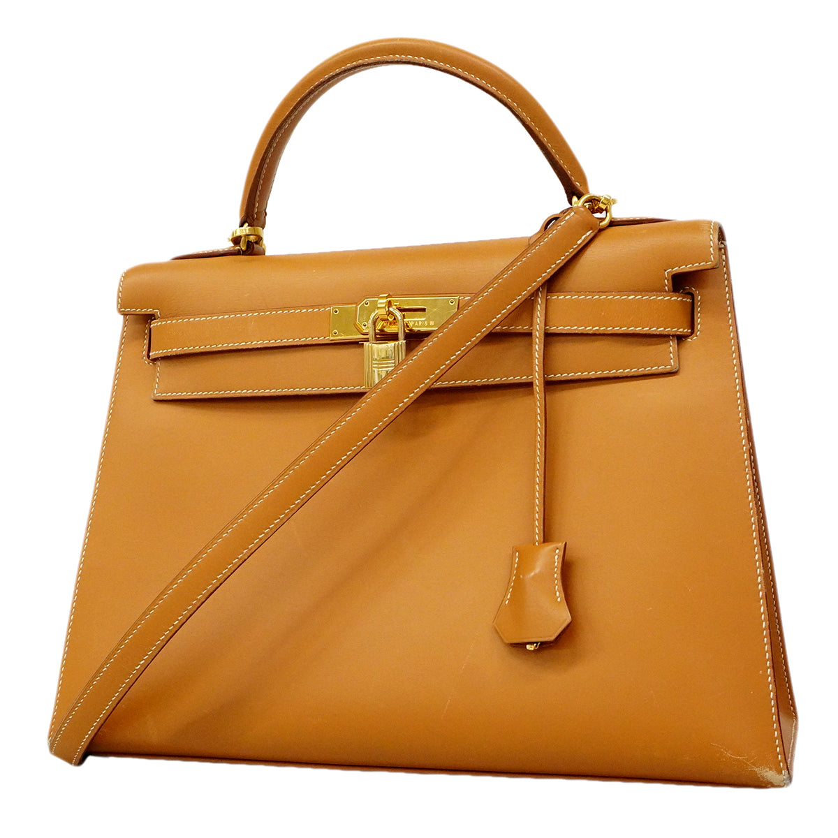 【6gd3811】エルメス ハンドバッグ ケリー32 ボックスカーフ ナチュラルサブレ ゴールド金具 □C刻印【中古】レディース