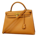 【6gd3811】エルメス ハンドバッグ ケリー32 ボックスカーフ ナチュラルサブレ ゴールド金具 □C刻印【中古】レディース