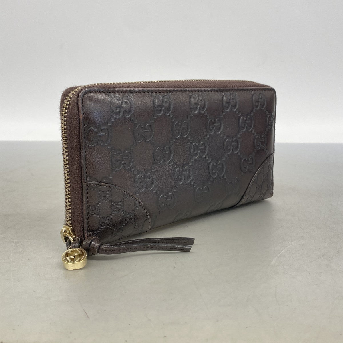 【6gd3827】グッチ 長財布 グッチシマ 394005 レザー ブラウン シャンパンゴールド金具【中古】レディース