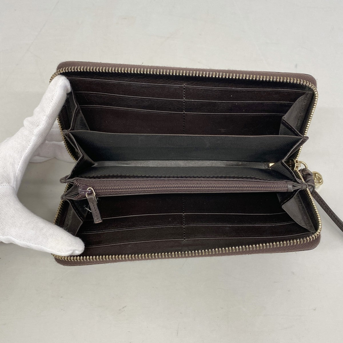【6gd3827】グッチ 長財布 グッチシマ 394005 レザー ブラウン シャンパンゴールド金具【中古】レディース