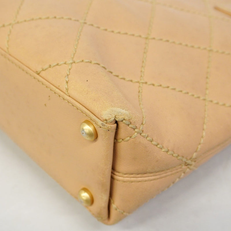 【6gd3835】シャネル トートバッグ ワイルドステッチ ラムスキン ベージュ ゴールド金具【中古】レディース