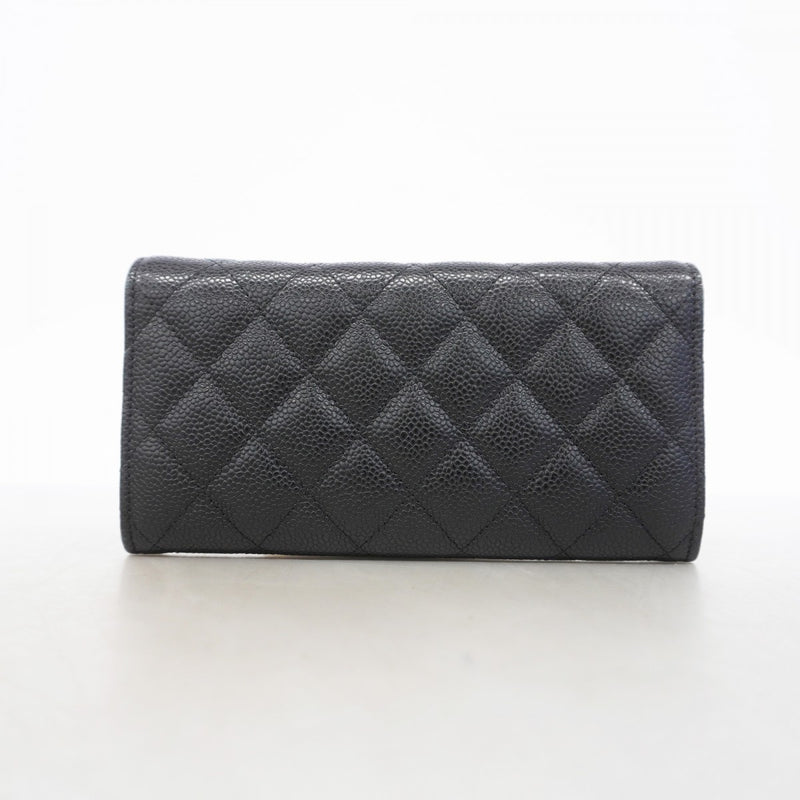 【6gd3845】シャネル 長財布 マトラッセ キャビアスキン ブラック シルバー金具【中古】レディース