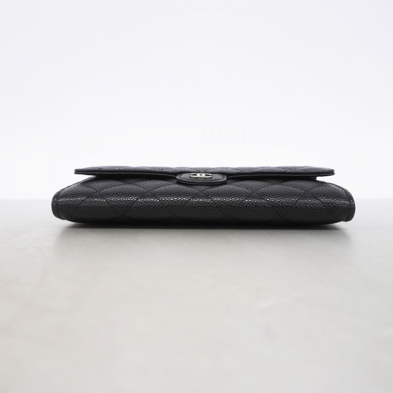 【6gd3845】シャネル 長財布 マトラッセ キャビアスキン ブラック シルバー金具【中古】レディース