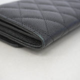 【6gd3845】シャネル 長財布 マトラッセ キャビアスキン ブラック シルバー金具【中古】レディース