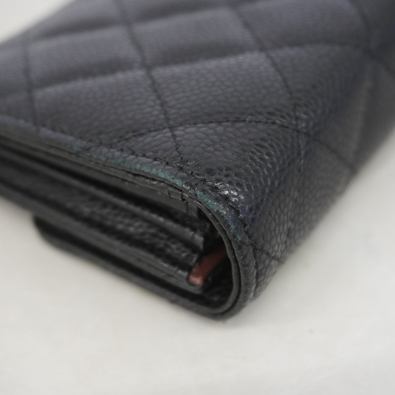 【6gd3845】シャネル 長財布 マトラッセ キャビアスキン ブラック シルバー金具【中古】レディース