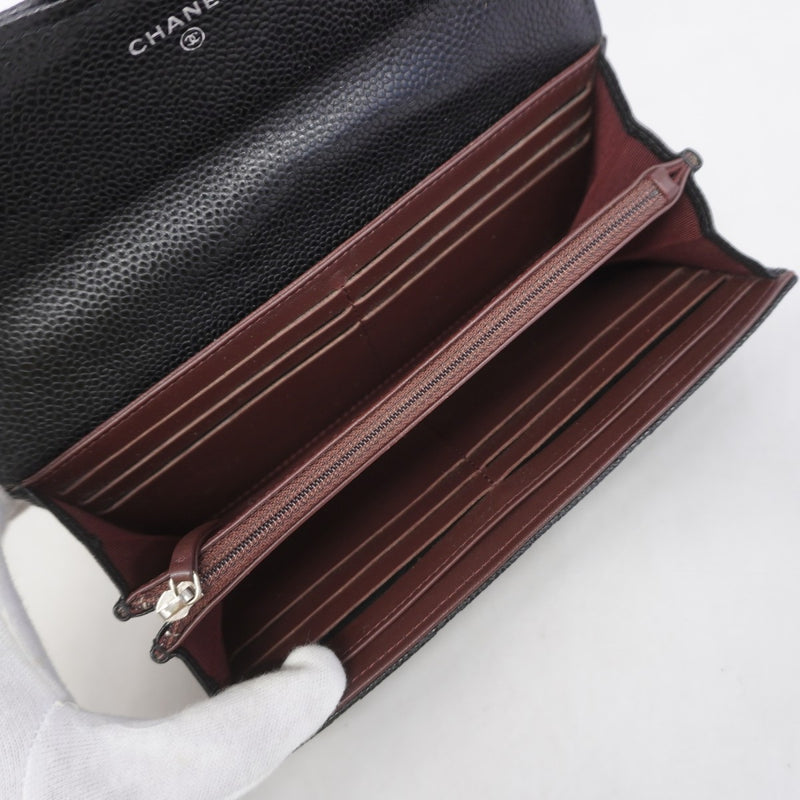 【6gd3845】シャネル 長財布 マトラッセ キャビアスキン ブラック シルバー金具【中古】レディース