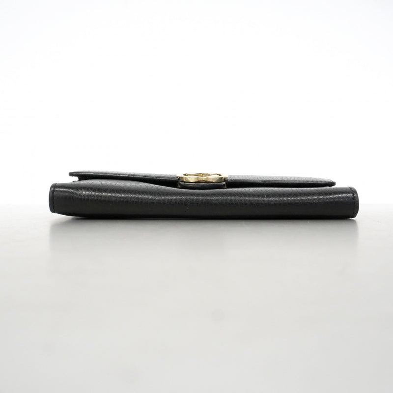 【6gd3855-k】グッチ 長財布 インターロッキングG 598166 レザー ブラック ゴールド金具【中古】レディース