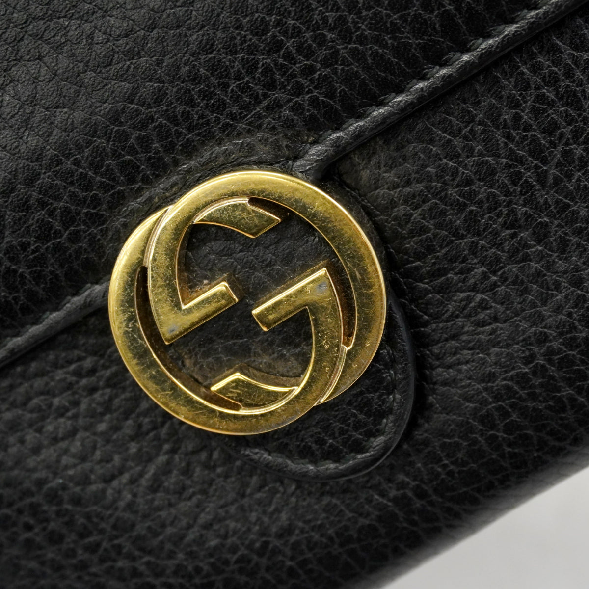 【6gd3855-k】グッチ 長財布 インターロッキングG 598166 レザー ブラック ゴールド金具【中古】レディース