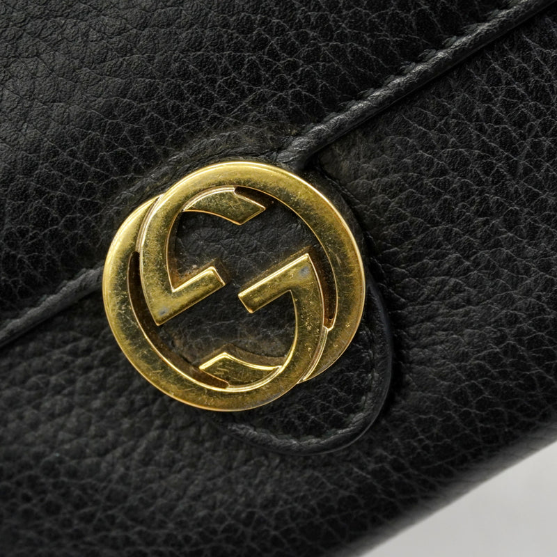 【6gd3855-k】グッチ 長財布 インターロッキングG 598166 レザー ブラック ゴールド金具【中古】レディース