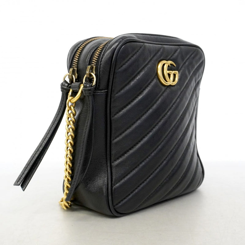 【6gd3862-k】グッチ ショルダーバッグ GGマーモント 550155 レザー ブラック ゴールド金具【中古】レディース