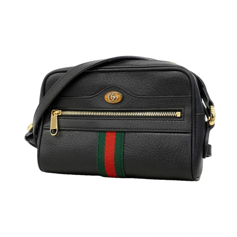 【6gd3863-k】グッチ ショルダーバッグ シェリーライン 517350 レザー ブラック ゴールド金具【中古】レディース