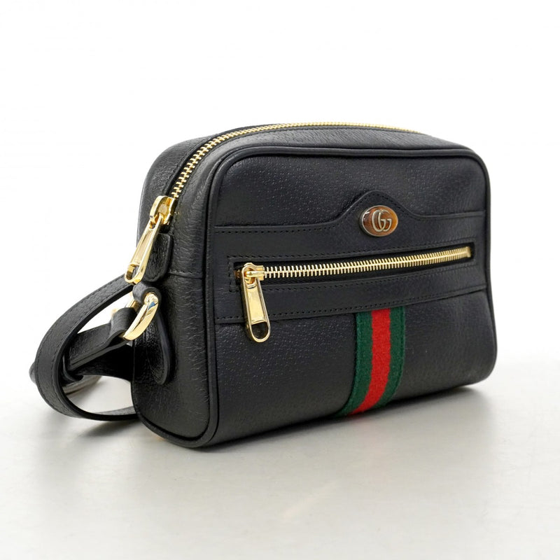 【6gd3863-k】グッチ ショルダーバッグ シェリーライン 517350 レザー ブラック ゴールド金具【中古】レディース