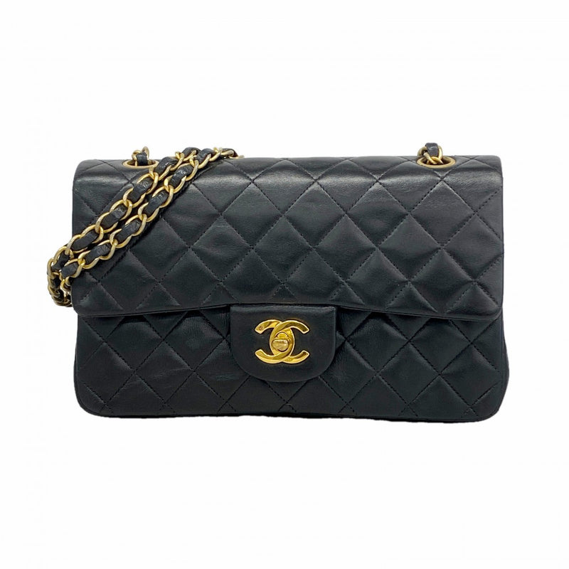 【6gd3883】シャネル ショルダーバッグ マトラッセ Wフラップ Wチェーン ラムスキン ブラック ゴールド金具【中古】レディース