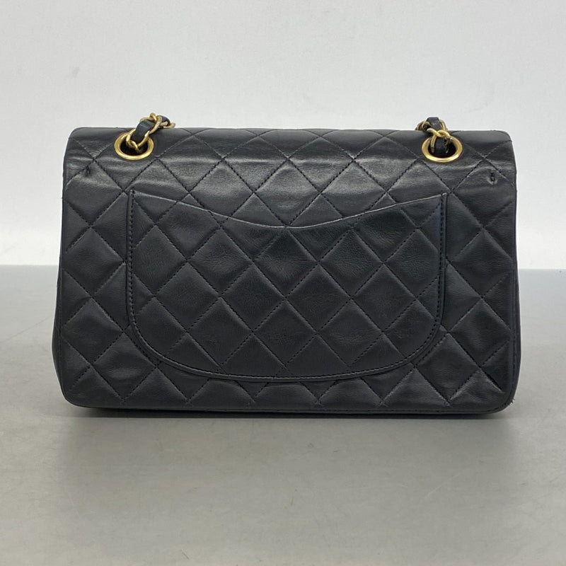 【6gd3883】シャネル ショルダーバッグ マトラッセ Wフラップ Wチェーン ラムスキン ブラック ゴールド金具【中古】レディース