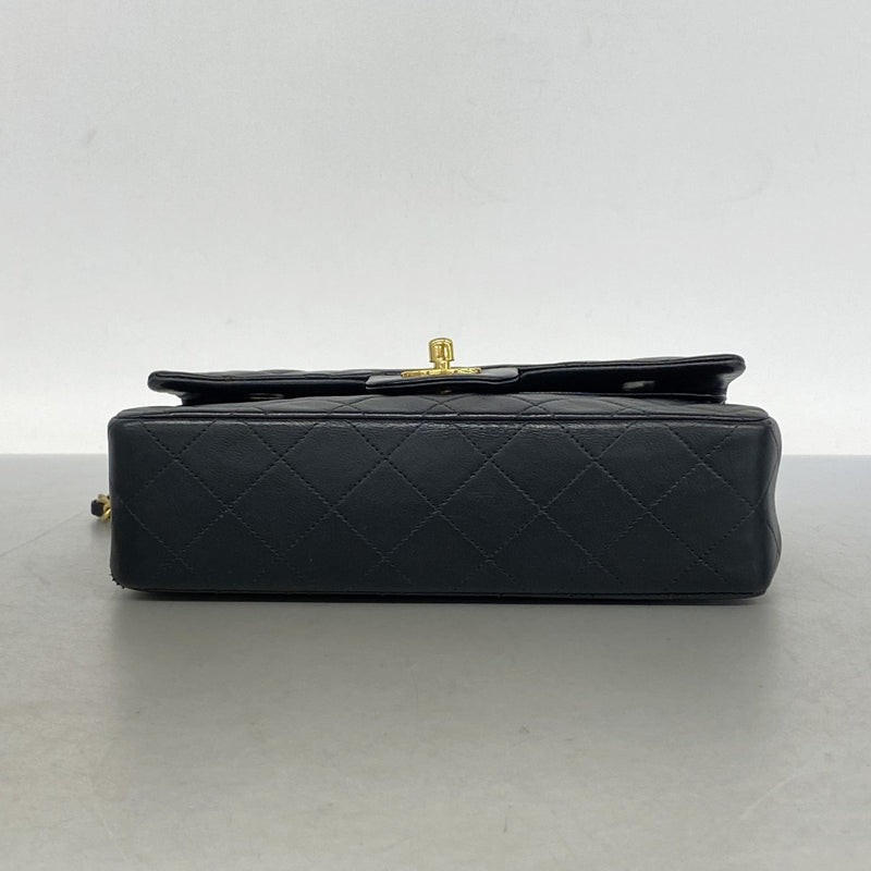 【6gd3883】シャネル ショルダーバッグ マトラッセ Wフラップ Wチェーン ラムスキン ブラック ゴールド金具【中古】レディース