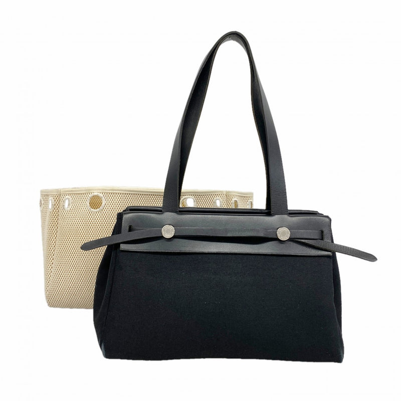 【6gd3884】エルメス トートバッグ エールバッグカバスMM トワルオフィシエ ブラック シルバー金具 □H刻印【中古】レディース