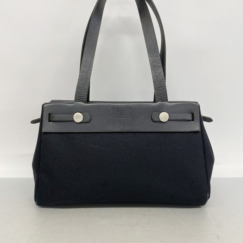 【6gd3884】エルメス トートバッグ エールバッグカバスMM トワルオフィシエ ブラック シルバー金具 □H刻印【中古】レディース