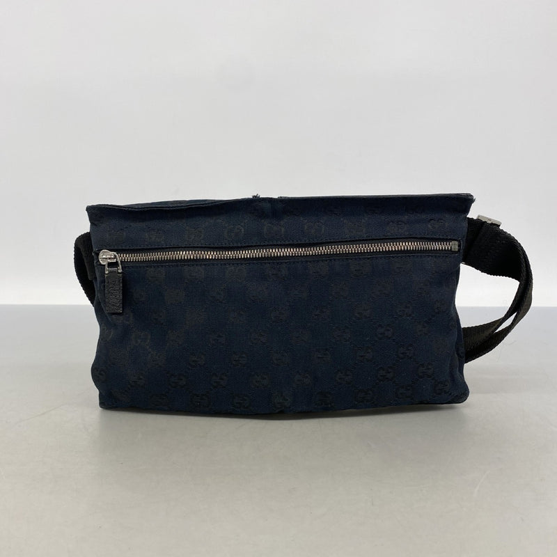 【6gd3906-k】グッチ ウエストバッグ GGキャンバス 28566 キャンバス ブラック シルバー金具【中古】レディース