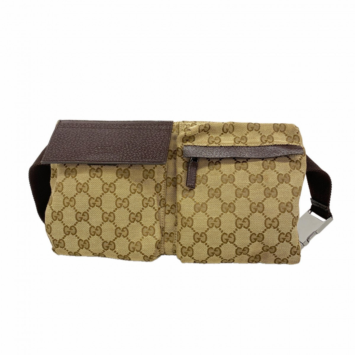 【6gd3907-k】グッチ ウエストバッグ GGキャンバス 28566 キャンバス ブラウン シルバー金具【中古】レディース