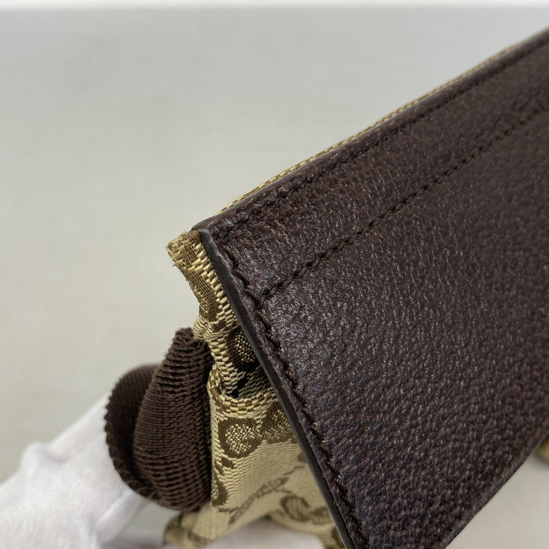 【6gd3907-k】グッチ ウエストバッグ GGキャンバス 28566 キャンバス ブラウン シルバー金具【中古】レディース