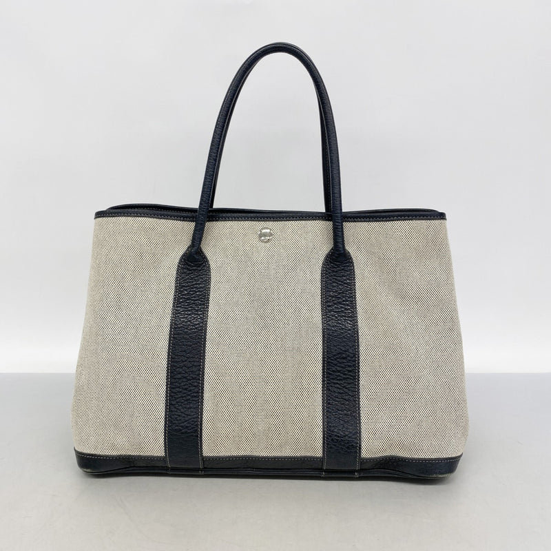 【6gd3945】エルメス トートバッグ ガーデンパーティPM ボルデュックリボン トワルアッシュ ブラック シルバー金具【中古】レディース